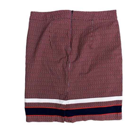 Tommy Hilfiger Mini Pencil Skirt 6 Red Chevron Stripe Stretch Zip Kick Pleat - Picture 3 of 5